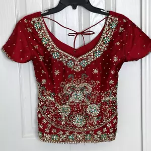 Handmade XS Stunning Ornate Pakistani Indian Red Wedding Special Occasion Top - Picture 1 of 14