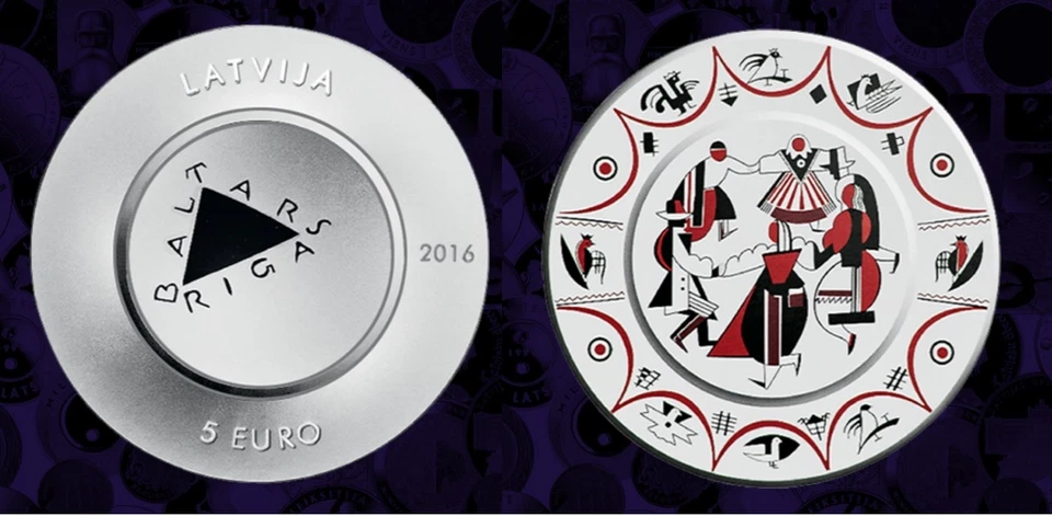 "Baltars". Porcelain plate shape 5 euro 2016 LATVIA, Lettland silver coin - Image 1 of 1