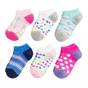 6-Pair Girl's Fairytale Shimmer No-Show Ankle Socks Size L Fits Shoe Size 4-10 - Picture 1 of 4