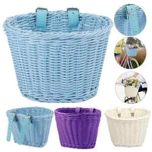 Rattan Woven Bike Basket - Removable Waterproof Handlebar Storage for Kids - Picture 1 of 9