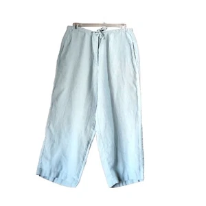 LL Bean Women’s Premium Washable Linen Pull-On Wide Leg Pants Blue Size 10P *RD - Picture 1 of 12