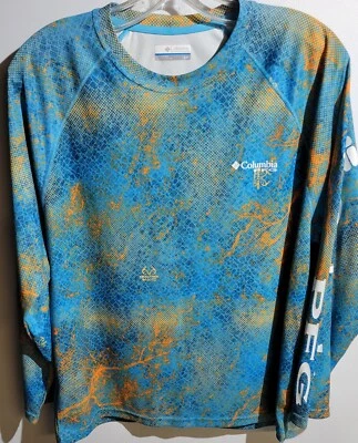 Columbia PFG Super Tidal Long Sleeve Harbor Blue Realtree Mako Mens Size Small S - Image 1 of 2