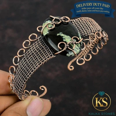 Brazalete envuelto en alambre boho madre boda piedra calcedonia cromo australiano cobre Foto 1 de 4