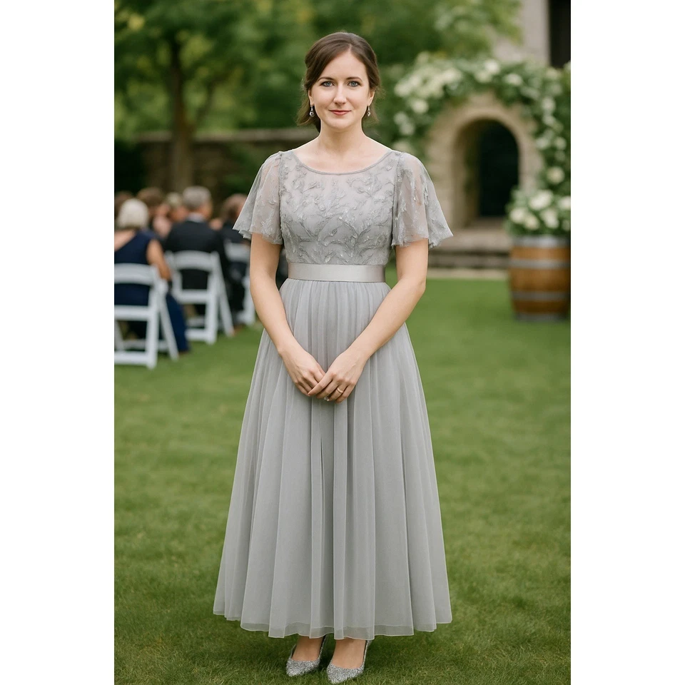 Maxi Vestido Ever Pretty2X Plateado Lentejuelas Floral Tul Fiesta de Hadas Glamour Nupcial Foto 1 de 4