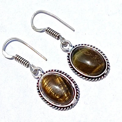 Venta Pendiente colgante de piedras preciosas ojo de tigre enchapado en plata de ley 925 joyas Foto 1 de 4