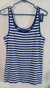 Camiseta sin mangas ajustada Old Navy Tami azul blanco a rayas para mujer XL - Imagen 1 de 7