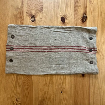 Pottery Barn Pillow Cover Lumbar Beige Red Stripe French Country Burlap 16x26 - Image 1 of 4