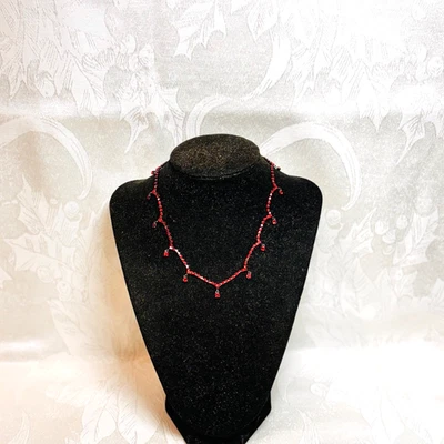 COLLAR pedrería rojo conjunto de puntas cadena metal negro delicado estilo princesa Foto 1 de 4