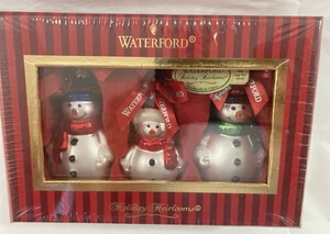 Waterford Holiday Heirlooms 3 Snowmen glass Christmas Ornaments NEW Snowman - Picture 1 of 4