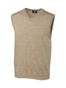 CUTTER & BUCK Mens Beige Sleeveless V Neck Oversized Fit Sweater LT - Picture 1 of 3
