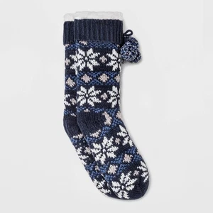 Calcetines deportivos forrados de piel de oveja sintética para mujer con pompones y pinzas - Joy, azul marino, 4-10 - Imagen 1 de 2