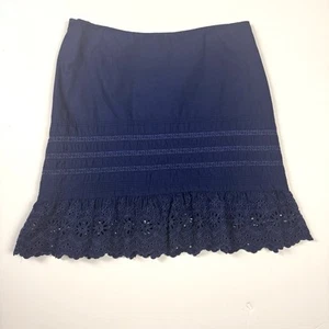 Y2K Romantic Cottagecore Mini Skirt Size 14 Navy Eyelet Lace Embroidered Hem - Picture 1 of 9
