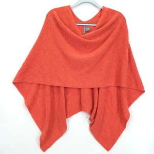 Alashan 100% Cashmere Poncho Wrap Orange Asymmetrical Hem OS Soft Knit Fall Shaw - Picture 1 of 11