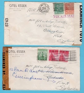 USA 2 censored Hotel Essex covers 1943 Washington, Boston to England - Picture 1 of 2