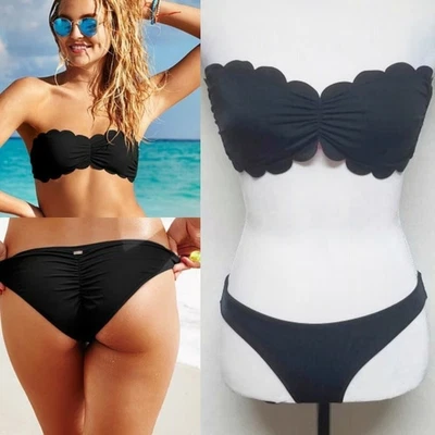 Bikini Victoria’s Secret Rosa Negro/Rosa Festoneado Parte Superior Parte Inferior Descarada XS/S Foto 1 de 4