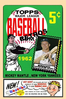 MICKEY MANTLE ANUNCIOS ESTILO VINTAGE 1962 TOPPS WRAPPER TARJETA DE ARTE (LEER) Foto 1 de 2