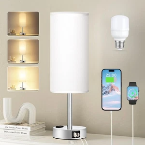 Lámpara de mesa de dormitorio táctil blanca - Lámpara de noche regulable de 3 vías USB C A carga... - Imagen 1 de 6