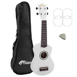 Tiger Beginners Left Handed Soprano Ukulele in White with Bag - Picture 1 of 5