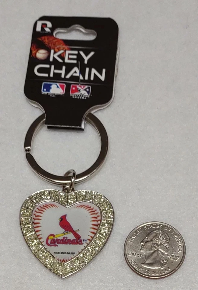 MLB Licensed Heart Shaped Keychain with Rhinestone Effect Accents-Multiple - Image 1 of 4