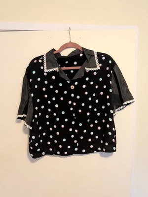 Vintage 1940s Polka Dot Top Short Sleeve Large - Image 1 of 4