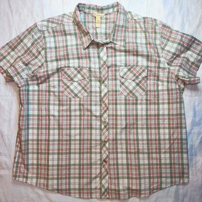 Usada en Excelente Condición Para Mujer 3X Camisa A Cuadros Brit & Bridle Rosa/Verde Salvia SS Abotonada Occidental Foto 1 de 4