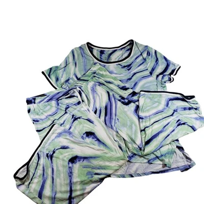 Conjunto de pijama Secret Treasures para mujer Top Pantalones Prendas para dormir L Azul Verde Tie Dye Foto 1 de 4