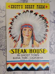 Vintage 50s/60s Knott's Berry Farm Steak House Restaurant Menu Buena Park CA - Picture 1 of 3