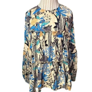 Anthro Raga Top Size Small Safari Sunrise Ruffle Oversized Tiered Jungle Animal - Picture 1 of 8
