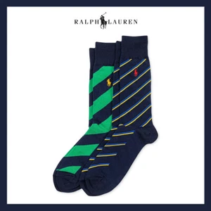 NWT - Polo Ralph Lauren Men's 2-Pk. Navy Green Striped Slack Socks - FREE SHIP - Picture 1 of 6