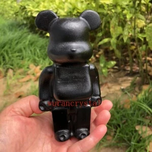 5" Natural Obsidian Art Quartz crystal carved Dark Cute Bear Figurine Gift 1pc - Picture 1 of 9
