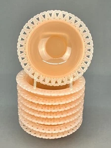 8 Vtg Opaque Pink/Peach Glass 5 1/2" Fruit Dessert Bowls w/Lace Pierced Edge - Picture 1 of 11