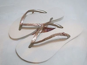 Chanclas Brasil HAVAIANAS Colección Especial EE. UU. 11/12 Malla Metálica Oro Dije - Imagen 1 de 5