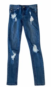 Pinc Premium big girls distressed medium wash skinny jeans with rips 12 - Picture 1 of 2