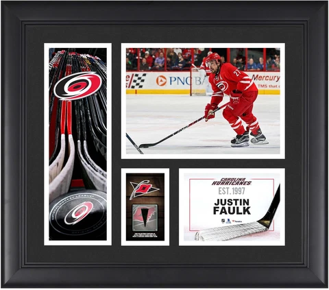 Justin Faulk Carolina Hurricanes Framed 15x17 Collage & Piece of G-U Puck Cover