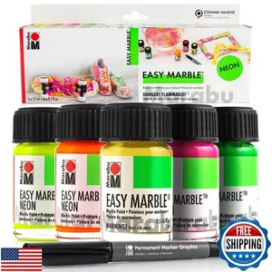 Marabu Easy Marble Paint Set - Neon Colors Starter Set - Marbling Paint Kit f - Picture 1 of 5