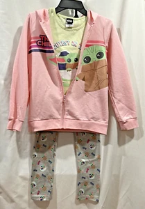 Star Wars The Child Girls 3 Pc Set Terry Zip Up Hoodie, T-shirt, Leggings Sz 7/8 - Picture 1 of 19