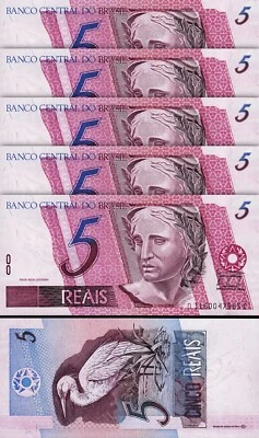 Brazil 5 Reais ND 1997, UNC, 5 Pcs LOT, Consecutive, P-244Ak - Image 1 of 4