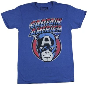 Captain America Adult New T-Shirt - Distressed Classic Comic Face Under Name - Picture 1 of 8