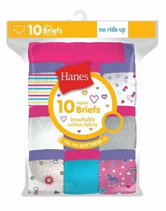 Girls Underwear Briefs 10 Pack 100% Cotton Hanes Preshrunk No Ride Up Tag Free - Picture 1 of 2