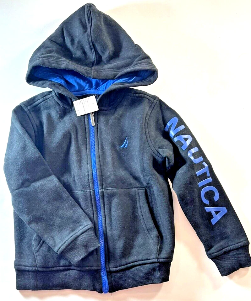 NUEVA SUDADERA CON CAPUCHA NAUTICA LITTLE BOYS CREMALLERA COMPLETA POLAR NEGRA TALLA S4 E187 Foto 1 de 1