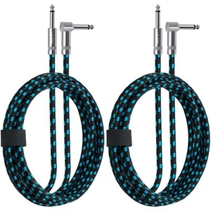 2 Pack Guitar Cable 1/4 Inch Guitar Cord Straight to Right Angle 6ft Black, Blue - Picture 1 of 8