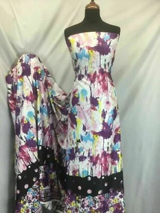 Nueva Tela Satinada Impresión Elástica de Diseñador Clase Alta Mancha Floral Borde - Imagen 1 de 8