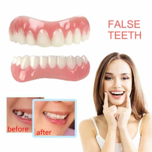 Snap On False Teeth Upper + Lower Dental Veneers Dentures Tooth Cover Set-] - Picture 1 of 13