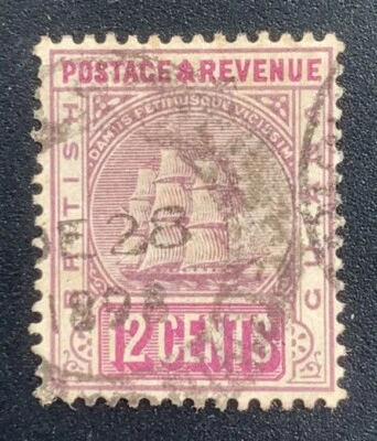 Guayana Británica 1889 velero 12c púrpura opaco y brillante - usado (SG 200) Foto 1 de 2