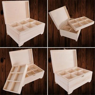 Wooden Trinket Caskets Boxes Storage Treasure Chest Removable Compartment Trays - Image 1 of 4