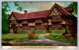 CW Post Memorial Club House, Battle Creek Michigan, Vintage Chrom Postkarte #2 - Bild 1 von 2