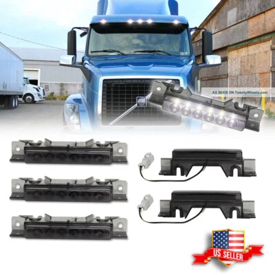 5PCS Smoked Lens White LED Cab Roof Marker Lights For 2003-up Volvo VN/VNL Truck - Image 1 of 4