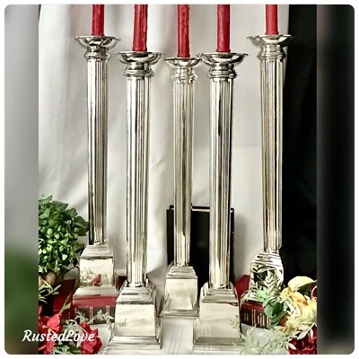 Candelabros antiguos plateados altos Bombay Tapper pilar candelabros - 5 Foto 1 de 4