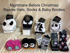 NIGHTMARE BEFORE CHRISTMAS BEANIE HATS SOCKS & BABY BOOTIES JACK SALLY 🎃🎁 NWT - Picture 1 of 19