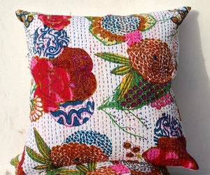 Kantha Pillow Cover Euro Shams 26x26 Inches Quilted Throw Pillow Cushion Covers - Picture 1 of 9